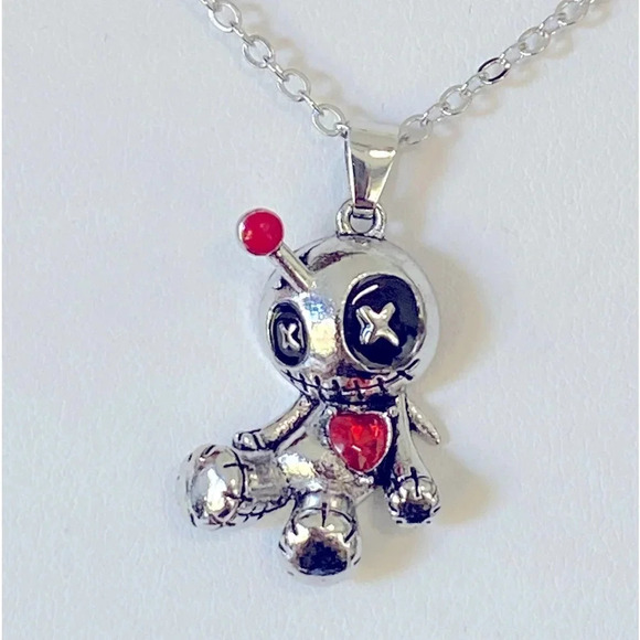 Cute Goth Voodoo Doll Silver Necklace NEW - Picture 1 of 3